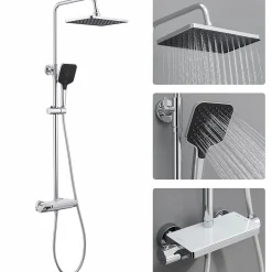 Lohneo Max Colonne de Douche avec Robinetterie Thermostatique Lonheo max Ensemble de Douche avec Etagère, Douchette 3 jets* Colonne De Douche Thermostatique