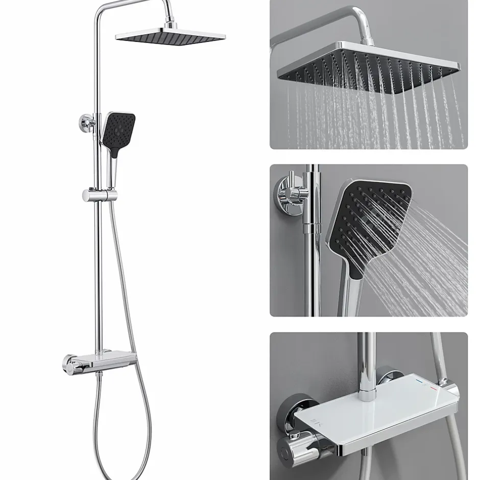 Lohneo Max Colonne de Douche avec Robinetterie Thermostatique Lonheo max Ensemble de Douche avec Etagère, Douchette 3 jets* Colonne De Douche Thermostatique
