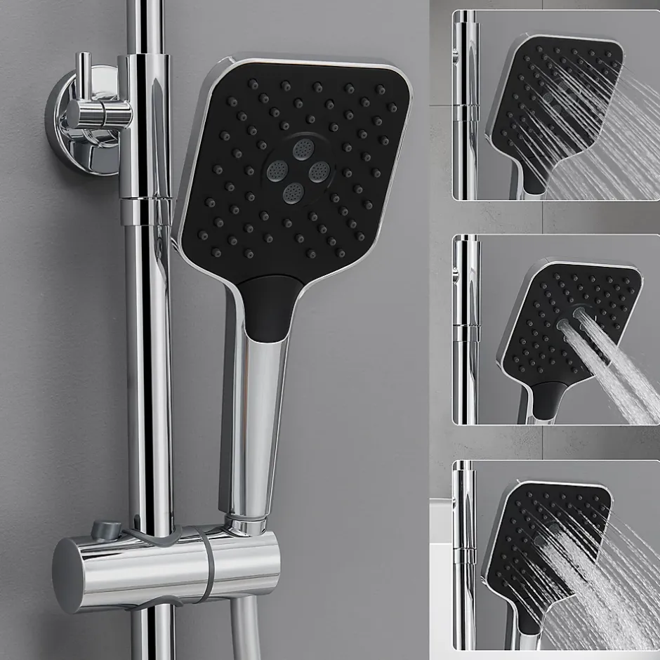 Lohneo Max Colonne de Douche avec Robinetterie Thermostatique Lonheo max Ensemble de Douche avec Etagère, Douchette 3 jets* Colonne De Douche Thermostatique