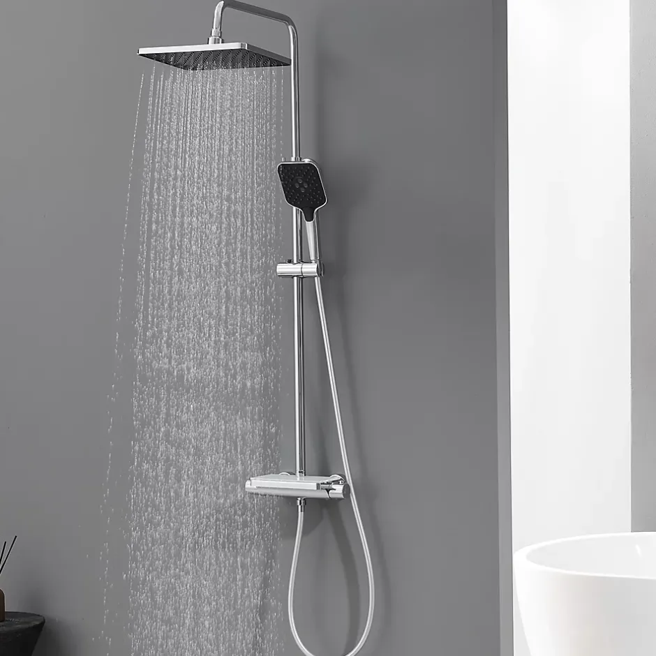 Lohneo Max Colonne de Douche avec Robinetterie Thermostatique Lonheo max Ensemble de Douche avec Etagère, Douchette 3 jets* Colonne De Douche Thermostatique