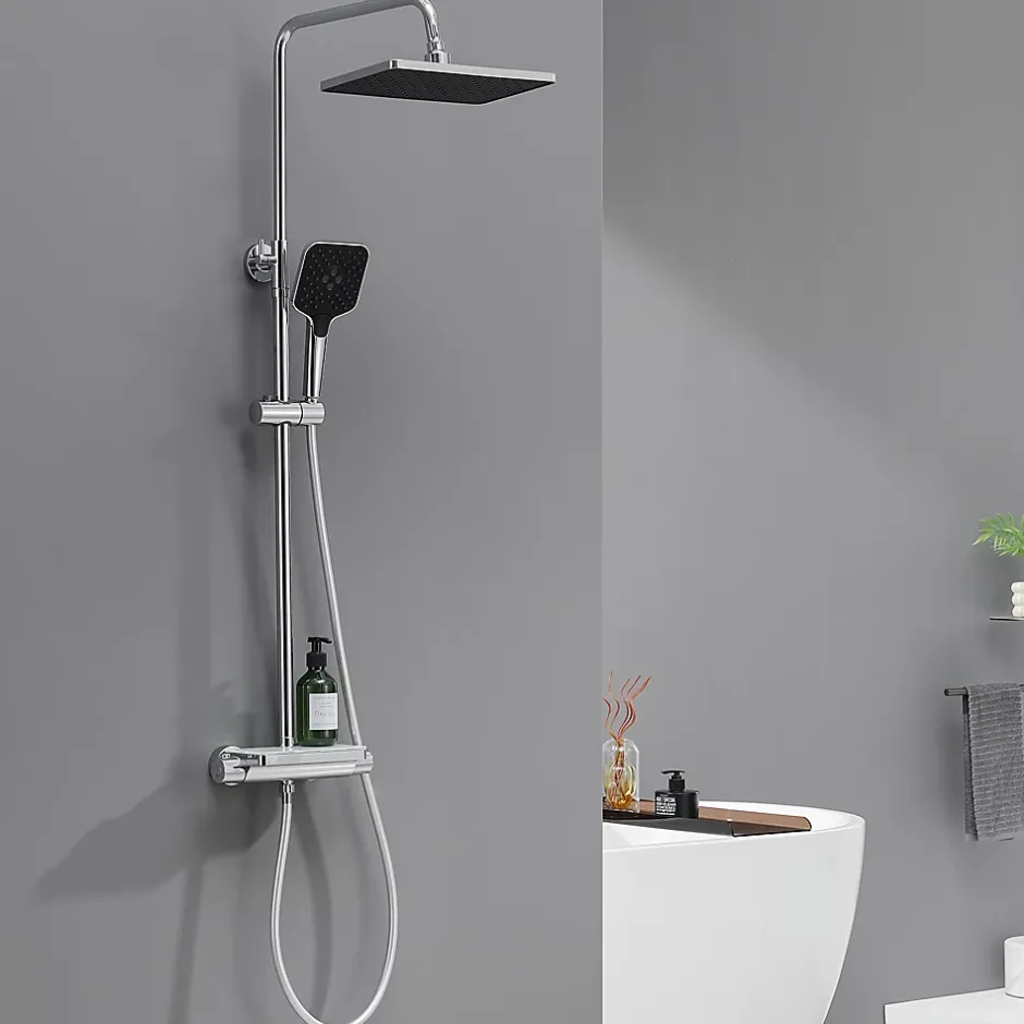 Lohneo Max Colonne de Douche avec Robinetterie Thermostatique Lonheo max Ensemble de Douche avec Etagère, Douchette 3 jets* Colonne De Douche Thermostatique