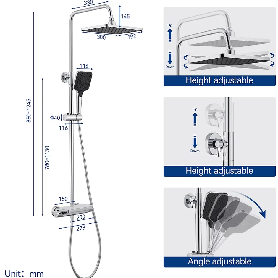 Lohneo Max Colonne de Douche avec Robinetterie Thermostatique Lonheo max Ensemble de Douche avec Etagère, Douchette 3 jets* Colonne De Douche Thermostatique