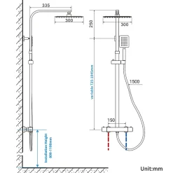 Auralum Max Colonne de Douche avec Robinetterie Thermostatique, Ensemble de Douche avec pommeau + douchette
