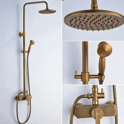 Auralum Max Colonne de Douche avec Robinetterie , Ensemble de Douche avec pommeau + douchette + barre réglable, bronze brossé* Colonne De Douche Mécanique
