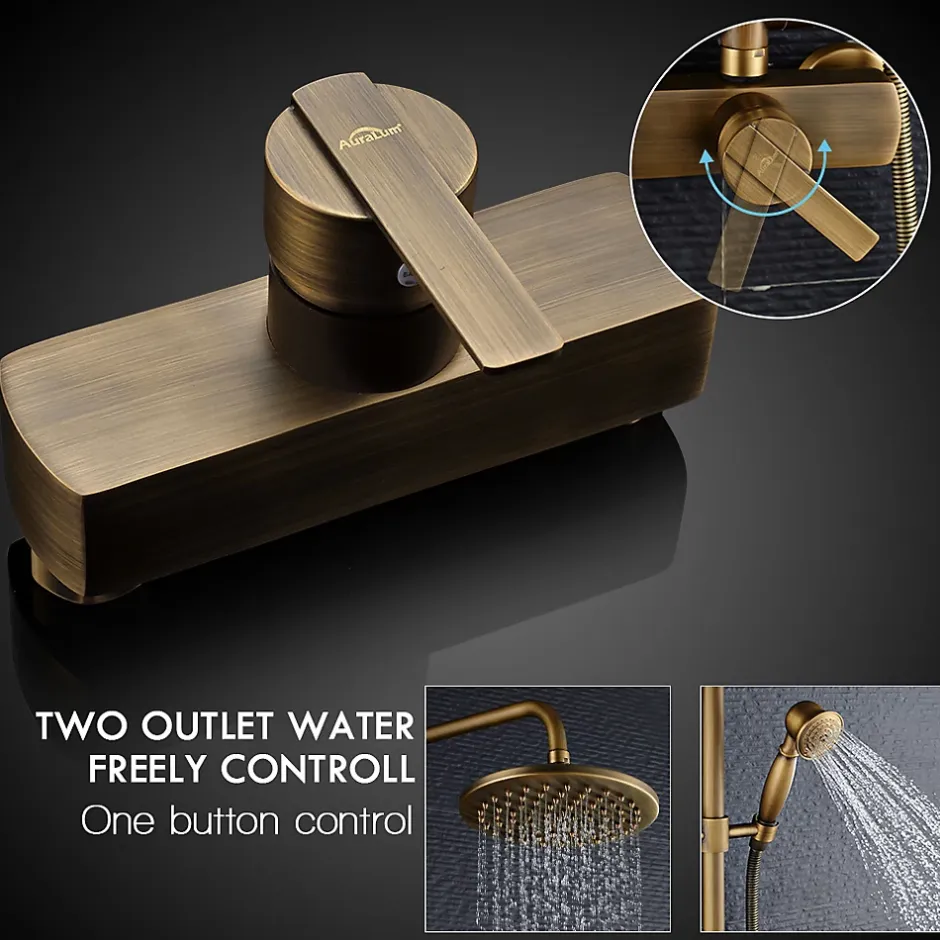 Auralum Max Colonne de Douche avec Robinetterie , Ensemble de Douche avec pommeau + douchette + barre réglable, bronze brossé* Colonne De Douche Mécanique