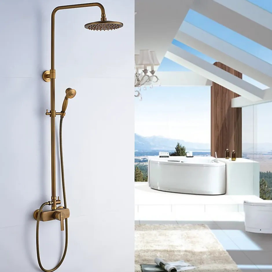 Auralum Max Colonne de Douche avec Robinetterie , Ensemble de Douche avec pommeau + douchette + barre réglable, bronze brossé* Colonne De Douche Mécanique