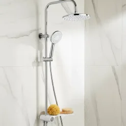 Colonne de douche avec étagère blanche