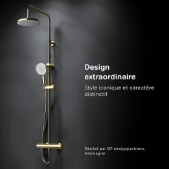 Am.Pm Europe Colonne de douche baignoire thermostatique Système de douche avec mitigeur thermostatique, doré, F07XA499 X-Joy AM.PM