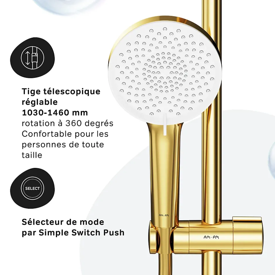 Am.Pm Europe Colonne de douche baignoire thermostatique Système de douche avec mitigeur thermostatique, doré, F07XA499 X-Joy AM.PM