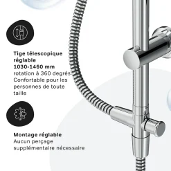 Am.Pm Europe Colonne de douche baignoire sans robinet, Système de douche, Barre de douche Chrome F07TB000 Hit AM.PM