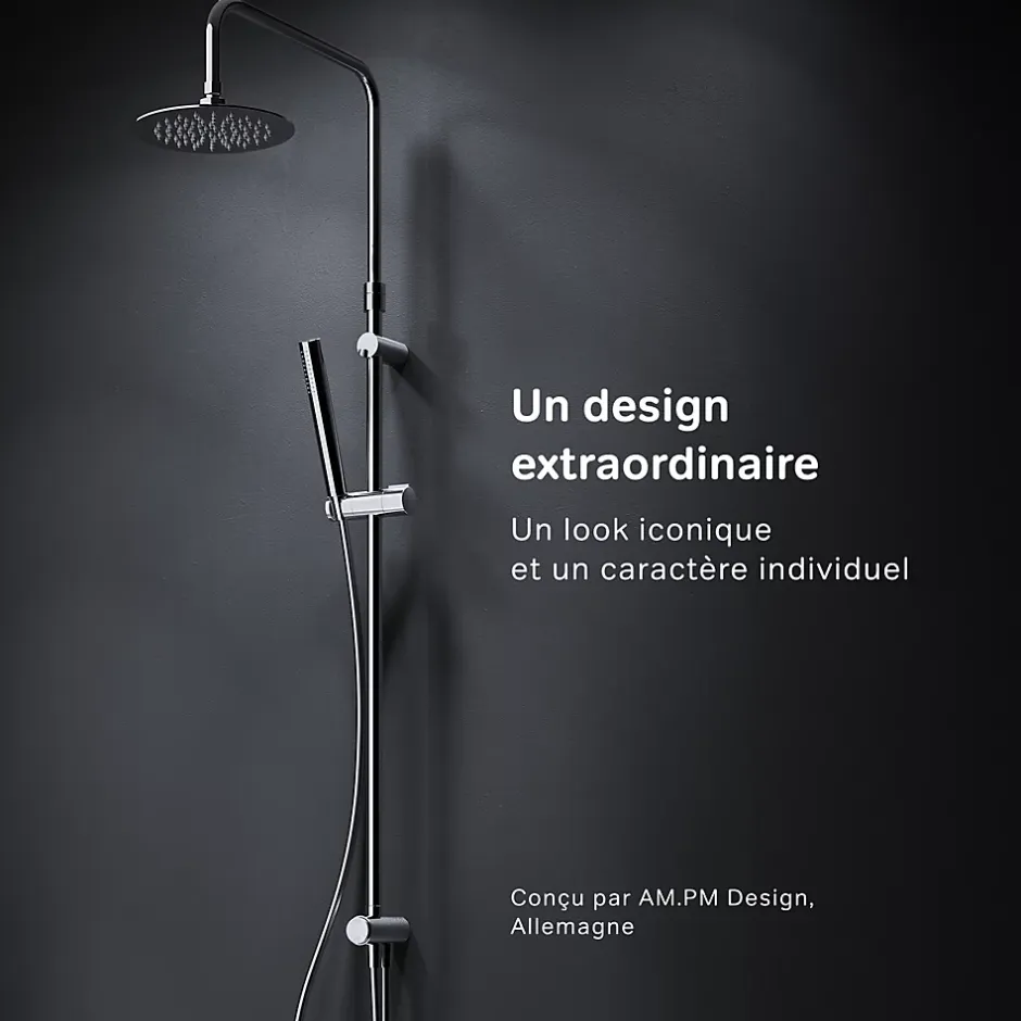 Am.Pm Europe Colonne de douche baignoire sans robinet, Système de douche, Barre de douche Chromé, Spike F07PA000 AM PM