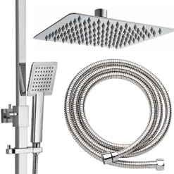 Kibath Colonne de douche carrée EXTRA FLAT, 73-122 cm, finition chrome poli, en laiton