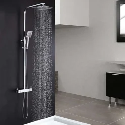 Kibath Colonne de douche carrée EXTRA FLAT, 73-122 cm, finition chrome poli, en laiton