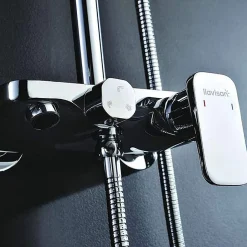 Kibath Colonne de douche carrée extra-longue DUA, 100-150 cm, finition chrome poli, en laiton* Colonne De Douche Mécanique