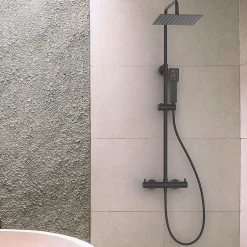 Kibath Colonne de douche carrée monocommande GUN METAL finition graphite/anthracite mat en laiton