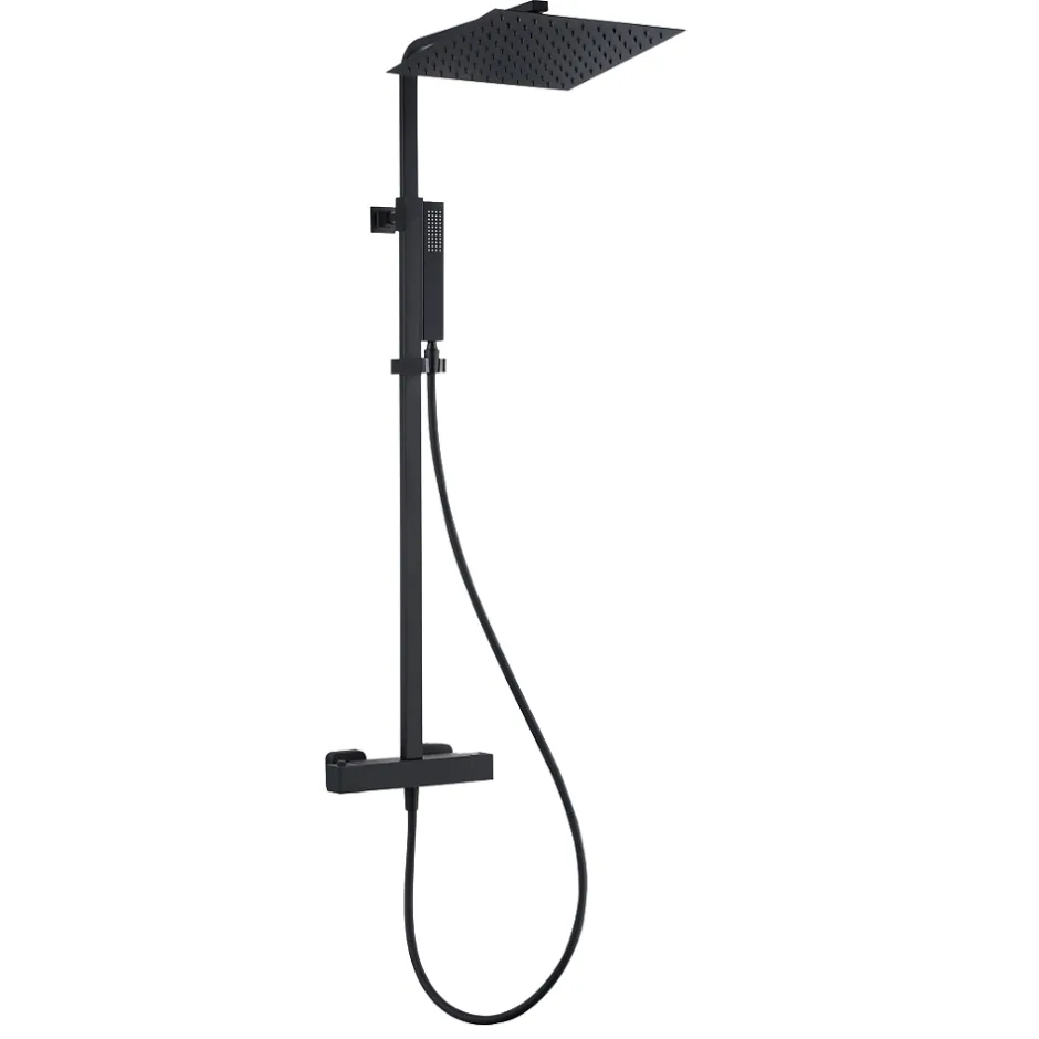 Essebagno Colonne de douche carrée thermostatique noire Square II