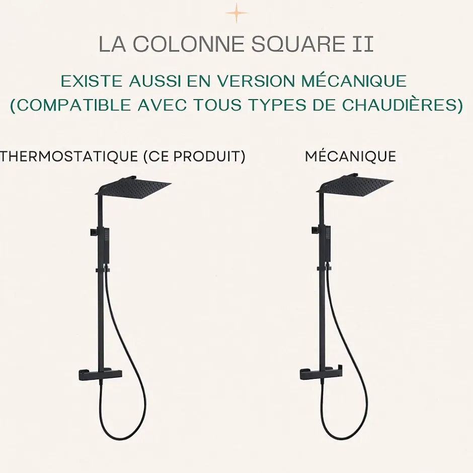 Essebagno Colonne de douche carrée thermostatique noire Square II