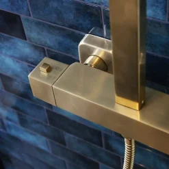 Essebagno Colonne de douche carrée thermostatique or brossé Square II