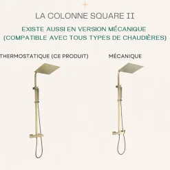 Essebagno Colonne de douche carrée thermostatique or brossé Square II