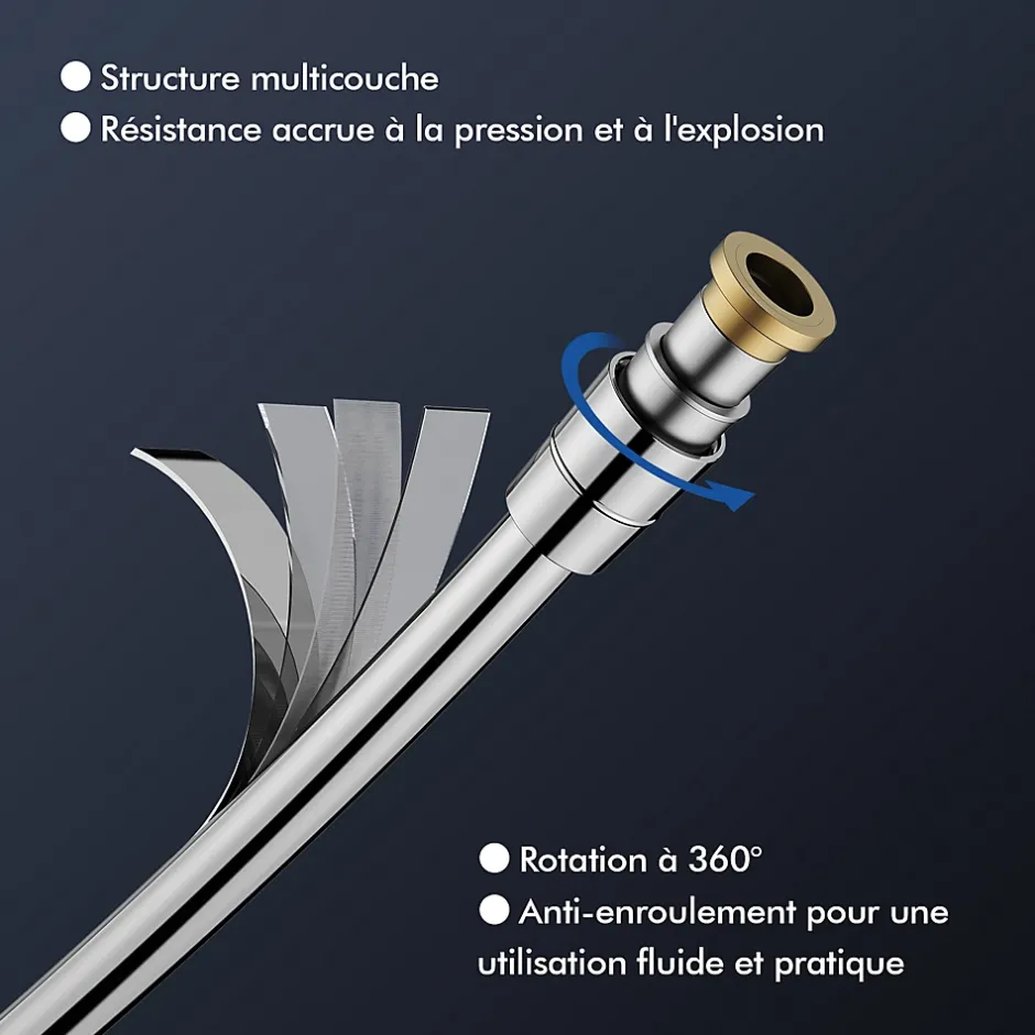 Homelody Colonne de Douche Chromée avec Étagère 40 cm, Douchette à Main 5 Modes, Effet Cascade et Rangement Pratique