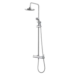 Kiamami Valentina Colonne De Douche Chromée Avec Pomme De Douche Fixe, Douchette À Main Extractible Et Inverseur.
