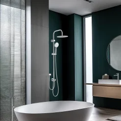 Valentin Colonne de douche classique à raccorder sur robinetterie avec pomme de tête, douchette et flexible, chrome Classic
