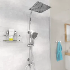Eisl Colonne de douche EASY DELUXE chromé avec pommeau de douche effet pluie - raclette incluse* Colonne De Douche Thermostatique