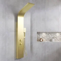 Aurlane Colonne de douche Effet Pluie - 140x20cm - Acier inoxydable Or brossé