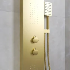 Aurlane Colonne de douche Effet Pluie - 140x20cm - Acier inoxydable Or brossé