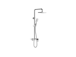 Vente-unique Colonne de douche en acier inoxydable avec tablette - Brush nickel - Hauteur réglable - JIZEO