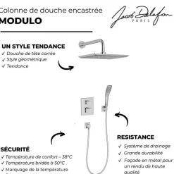 Jacob Delafon Colonne de douche encastrée thermostatique Modulo tête carrée + nettoyant