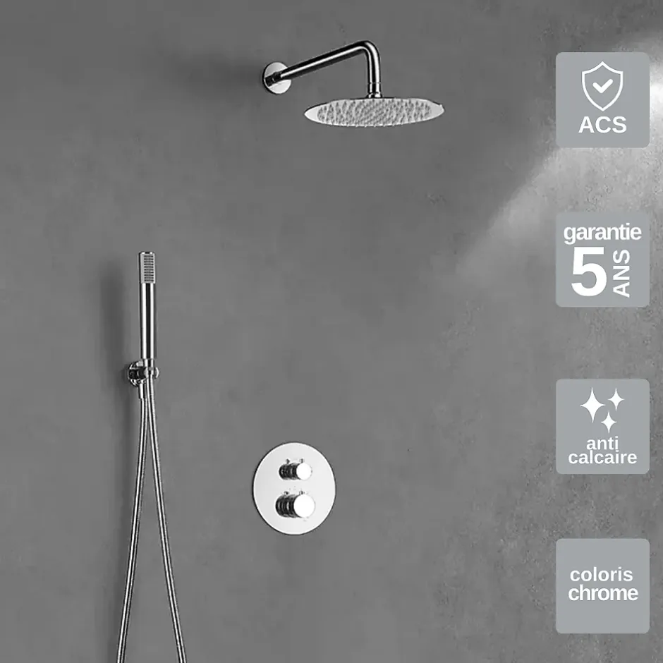 Imex Colonne de Douche Encastrée Thermostatique Anti-Calcaire Chrome MONZA GTD038* Colonne De Douche Encastrable