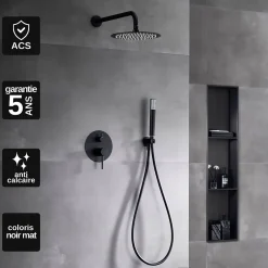 Imex Colonne de Douche Encastrée Anti-Calcaire Noir Mat MONZA GPM039/NG