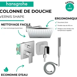 Hansgrohe Colonne de douche encastrée mécanique Vernis Shape Flexible Isiflex Douchette PulsifyE chromé