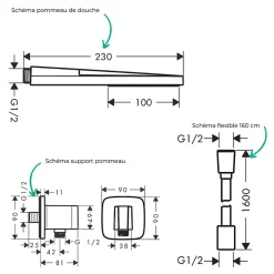 Hansgrohe Colonne de douche encastrée mécanique Vernis Shape Flexible Isiflex Douchette PulsifyE chromé