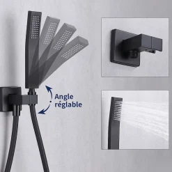 Homelody Colonne de Douche Encastrée Ensemble de Douche Mécanique avec Grande Tête Carrée 12 pouces, Système de Douche Encastrable Noir