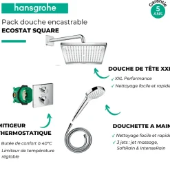 Hansgrohe Colonne de douche encastrée thermostatique Ecostat Square chromé* Robinet De Douche
