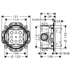 Hansgrohe Colonne de douche encastrée thermostatique Ecostat Square chromé* Robinet De Douche