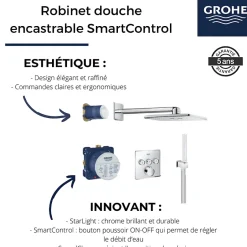 Grohe Colonne de douche encastrée thermostatique Grotherm SmartControl Douchette Euphoria Cube chromé