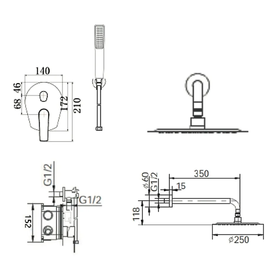 Imex Colonne de Douche Encastrée Anti-Calcaire Or Rose Cuivré DELOS GPD055/ORC* Colonne De Douche Encastrable