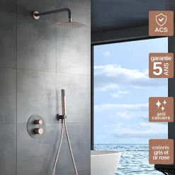 Imex Colonne de Douche Encastrée Thermostatique Anti-Calcaire Gris et Champagne MONZA GTD038/GC