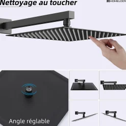 Homelody Colonne de Douche Encastrée Noir Système de Douche Thermostat en Laiton avec Tête de Douche Carrée 30x30CM* Colonne De Douche Encastrable