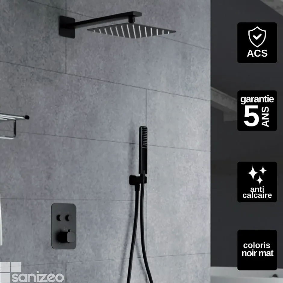 Imex Colonne de Douche Encastrée Thermostatique Anti-Calcaire Noir Mat MADEIRA GTM021/NG