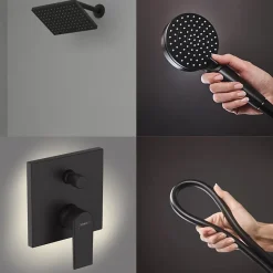 Hansgrohe Colonne de douche encastrée mécanique Vernis Shape Douche de tête Vernis Shape Flexible Isiflex Douchette Vernis noir* Colonne De Douche Encastrable