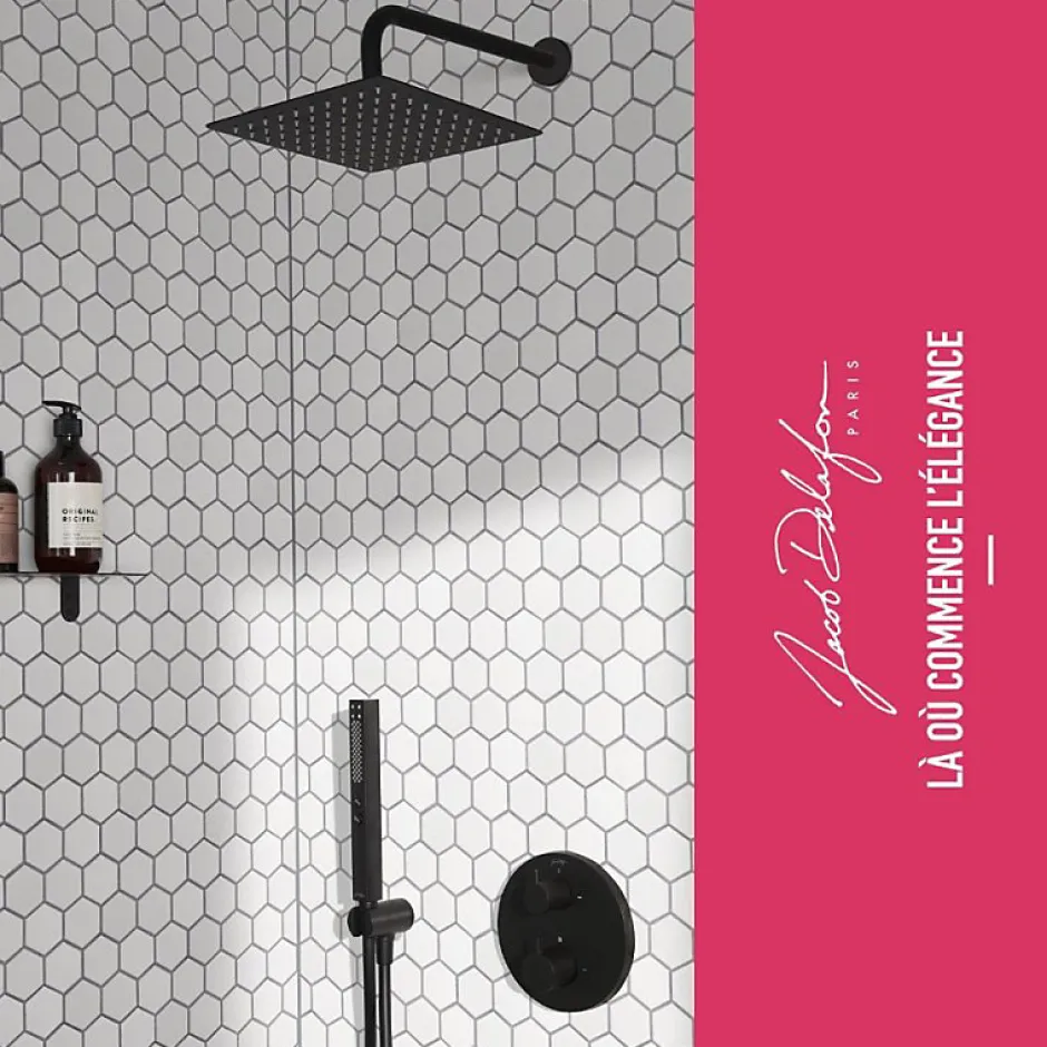 Jacob Delafon Colonne de douche encastrée thermostatique Metro carré noir mat