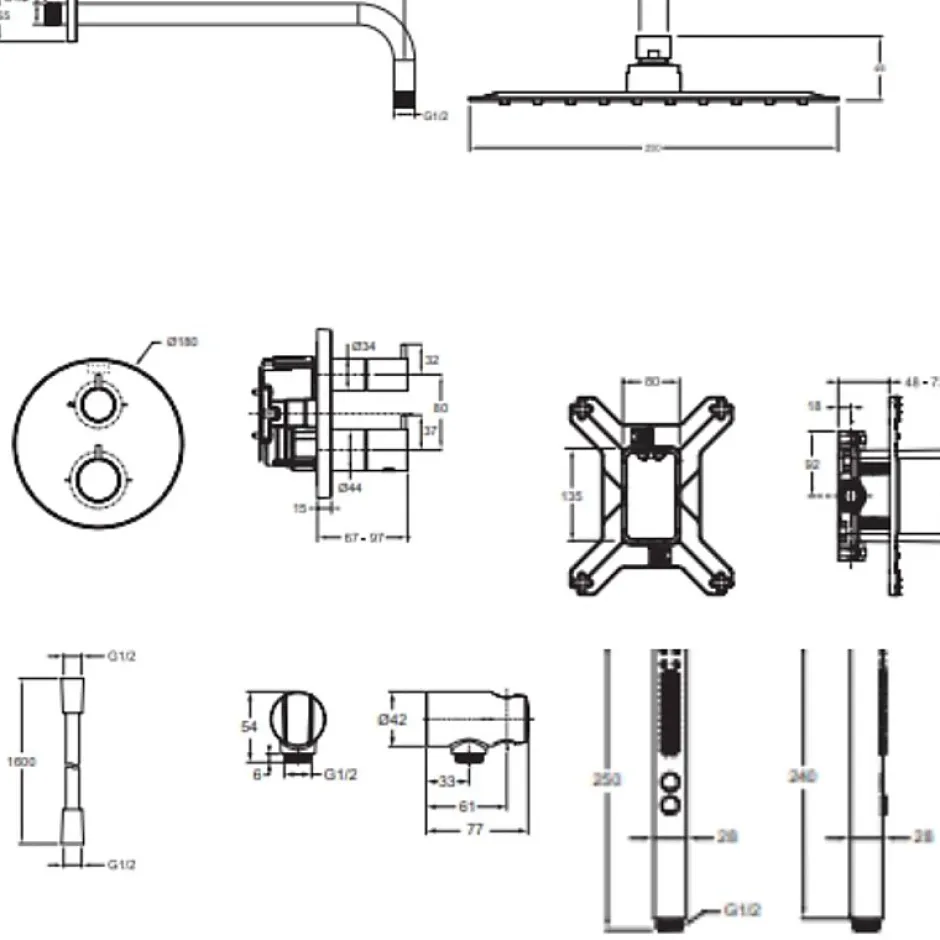 Jacob Delafon Colonne de douche encastrée thermostatique Metro carré noir mat