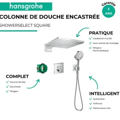 Hansgrohe Colonne de douche encastrée thermostatique ShowerSelect Square chromé + nettoyant Briochin* Colonne De Douche Encastrable