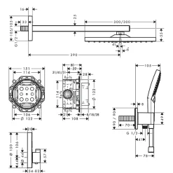 Hansgrohe Colonne de douche encastrée thermostatique ShowerSelect Square chromé + nettoyant Briochin* Colonne De Douche Encastrable