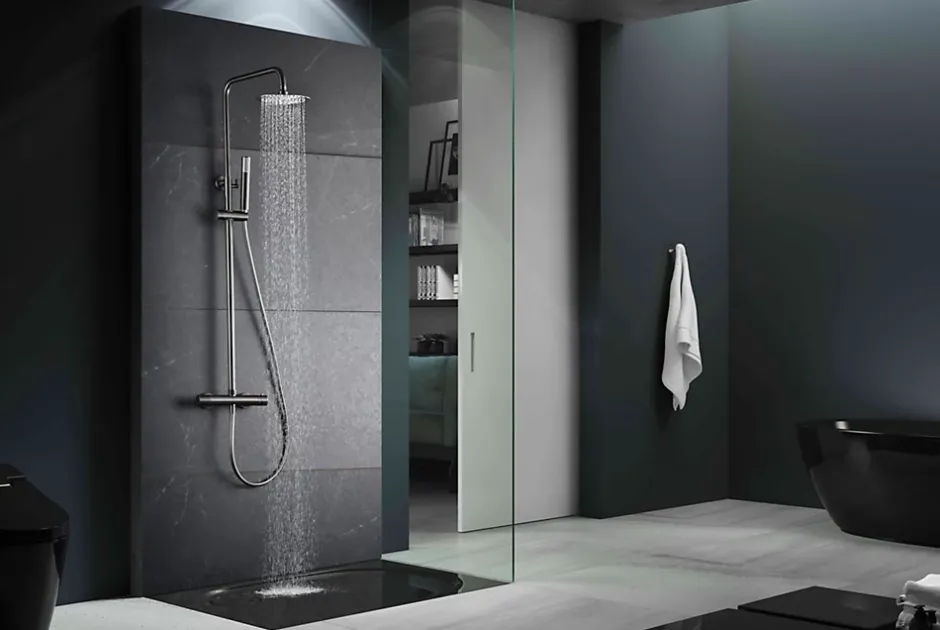 Imex Products Colonne de douche externe CURVED Thermostatique Canon de fusilChroméNoir matCanon de fusilOr brosséOr rose brossé Colonne de douc* Colonne De Douche Encastrable