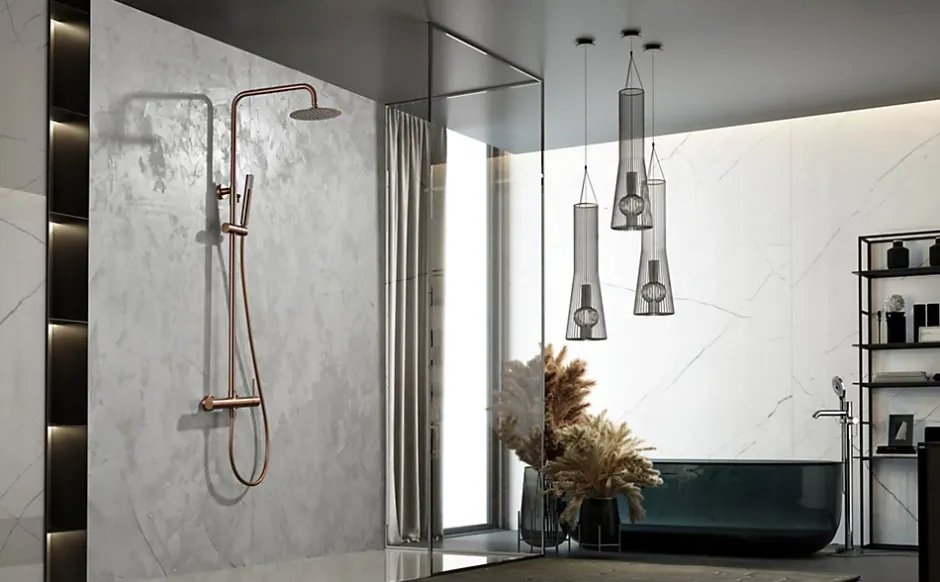 Imex Products Colonne de douche externe CURVED Mitigeur monocommande Or rose brosséChroméNoir matCanon de fusilOr brosséOr rose brossé Colonne* Colonne De Douche Encastrable